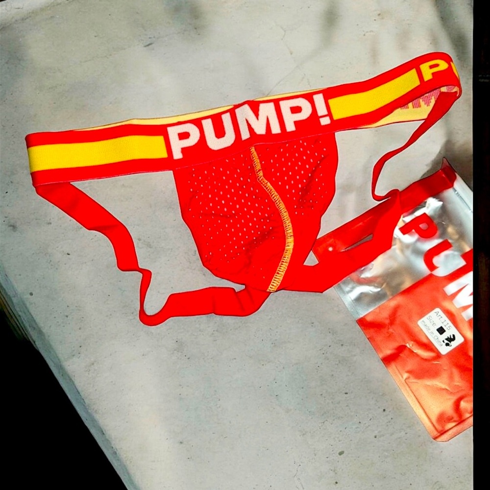 Sporty Red and Yellow Mesh Jock Pump New
